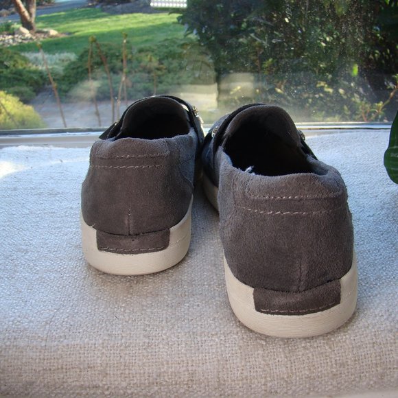 Earth Origins Mabel grey genuine suede leather embellished fringe moccasins  s10 - Picture 4 of 6